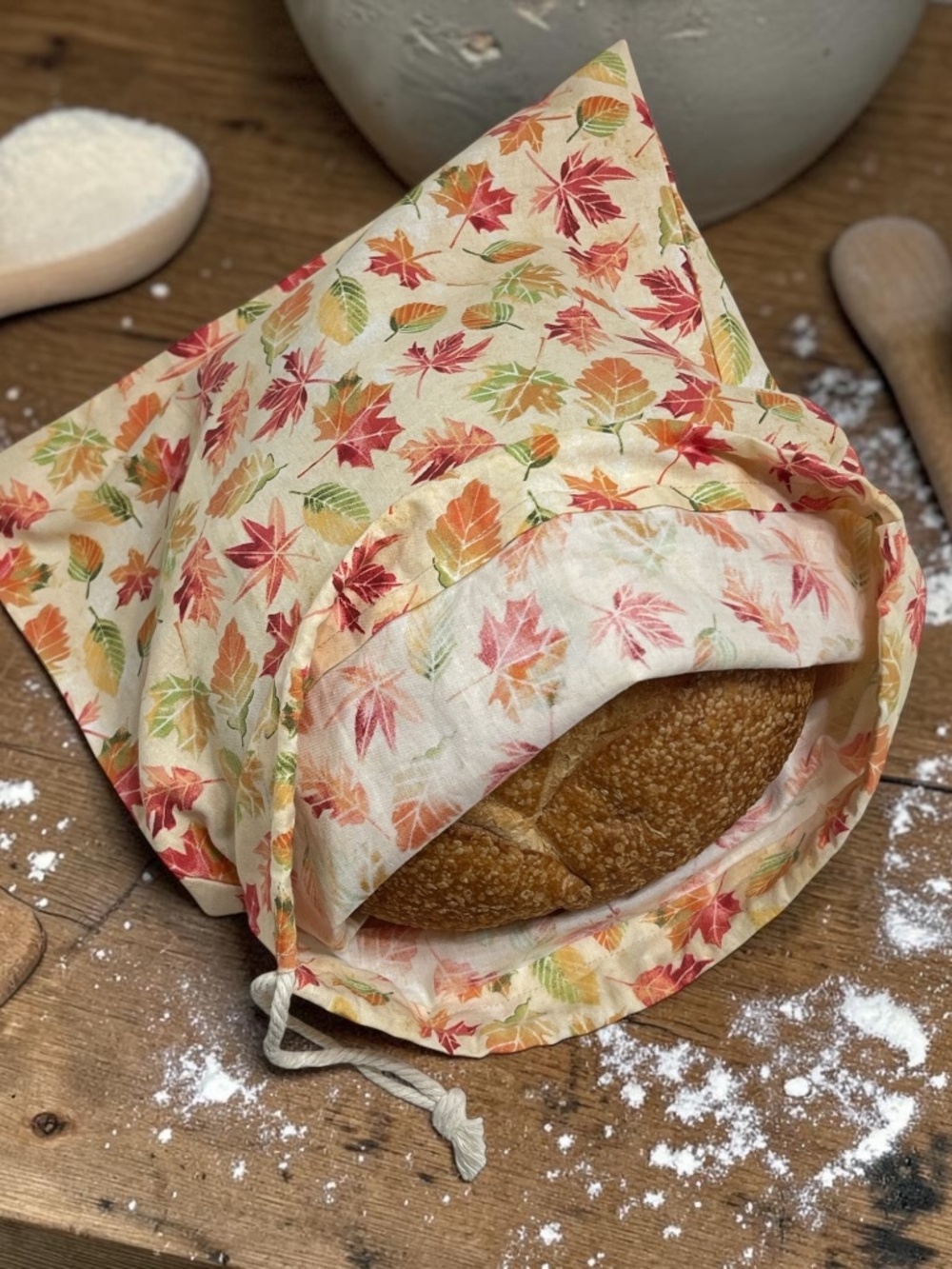 Fall Leaves Cotton Bread Bag, Autumn Bread Storage Bag, Reusable Sourdough Bag